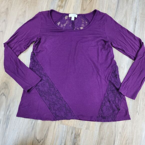 🍑Charming Charlie Burgundy Lace Long Sleeve Top Small - Picture 1 of 10